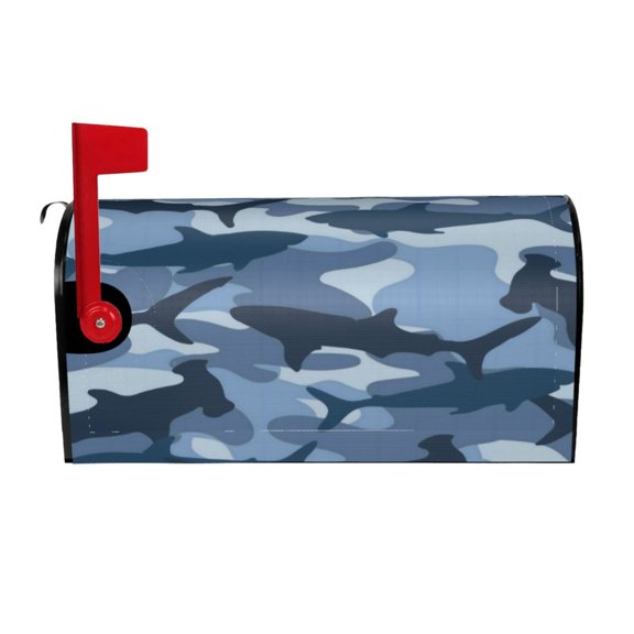 Waterproof Mailbox Cover Standard Size Uv Resistant Oxford Fabric Magnetic Closure Easy Install No Tools For Outdoor 21x18 In Camouflage-Patterned Shark