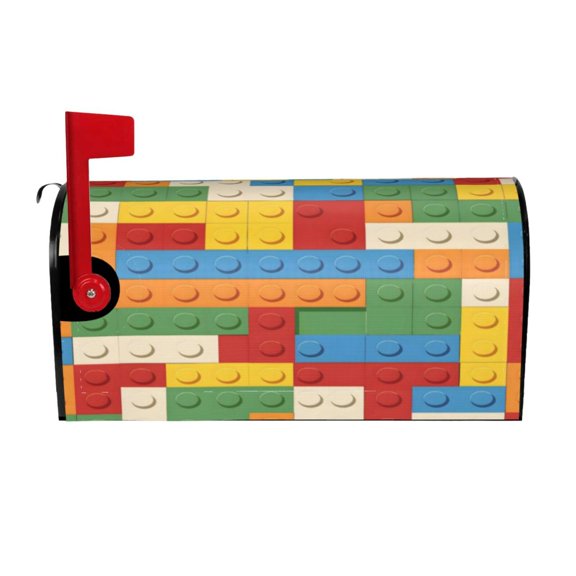 Waterproof Mailbox Cover Standard Size Uv Resistant Oxford Fabric Magnetic Closure Easy Install No Tools For Outdoor 21x18 In Multicolored Building Block