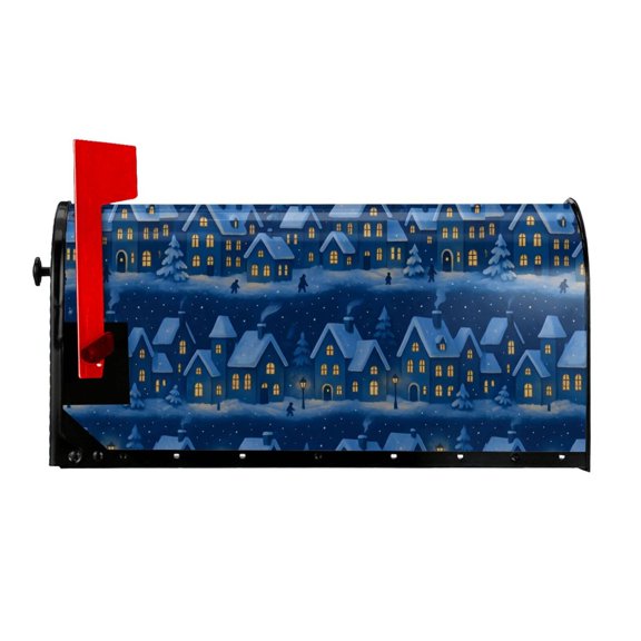 Waterproof Mailbox Set Double Consistent Sunscreen Reusable Waterproof Fade Resistant Durable Easy To Assemble Magical Christmas Village Night Pattern 25.5x21 In