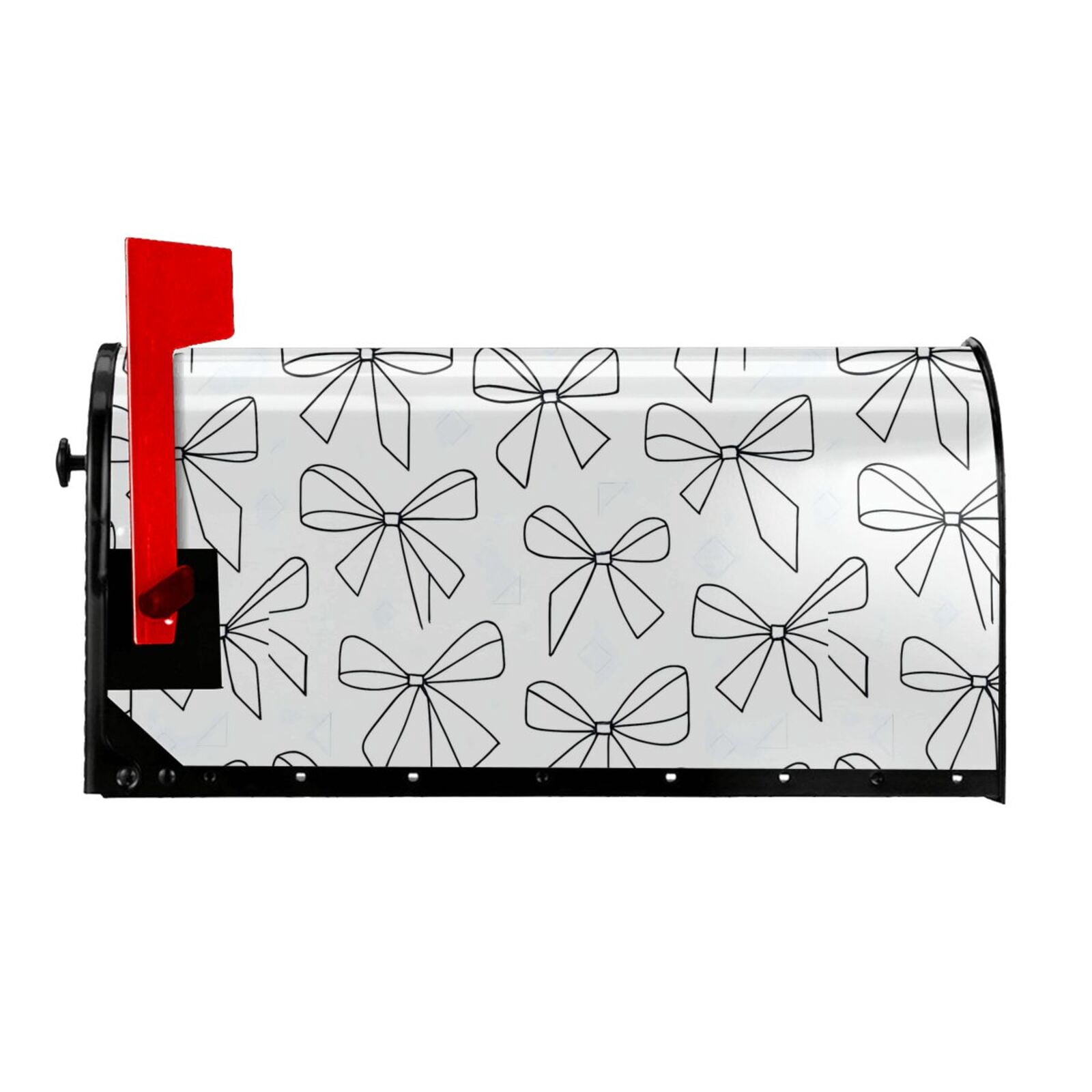 Waterproof Mailbox Set Double Consistent Sunscreen Reusable Waterproof Fade Resistant Durable Easy To Assemble Modern Minimalist Thin Black And White Ribbon Bow Pattern 21x18 In