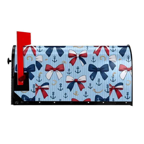 Waterproof Mailbox Set Double Consistent Sunscreen Reusable Waterproof Fade Resistant Durable Easy To Assemble Nautical Theme Ribbon Bow Pattern 21x18 In