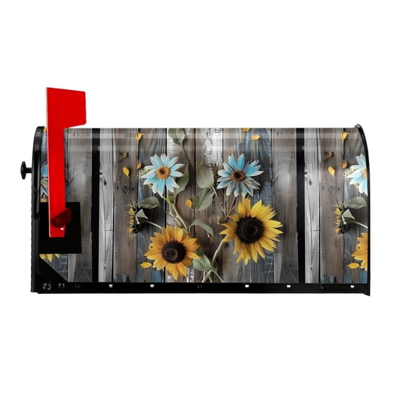 Waterproof Mailbox Set Double Consistent Sunscreen Reusable Waterproof Fade Resistant Durable Easy To Assemble Turquoise Wood Farmhouse Sunflowers (1) 25.5x21 In