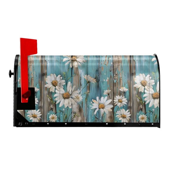 Waterproof Mailbox Set Double Consistent Sunscreen Reusable Waterproof Fade Resistant Durable Easy To Assemble Turquoise Wood Farmhouse Sunflowers (11) 21x18 In