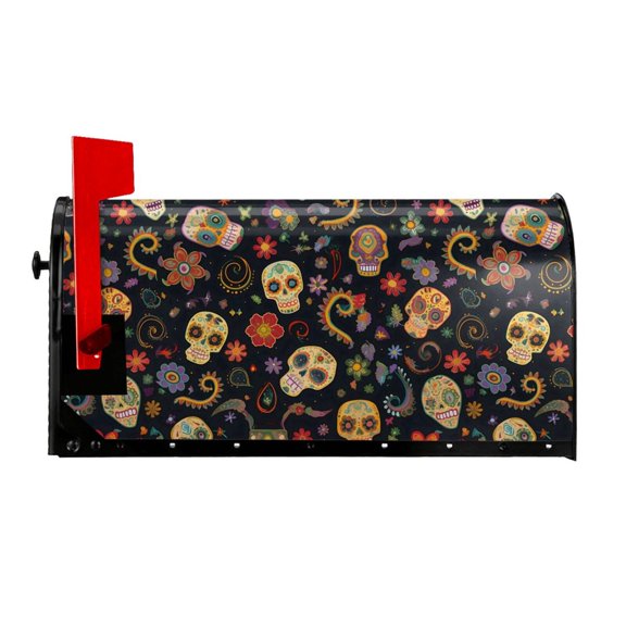 Waterproof Mailbox Set Double Consistent Sunscreen Reusable Waterproof Fade Resistant Durable Easy To Assemble Retro Skull Head Flower 25.5x21 In