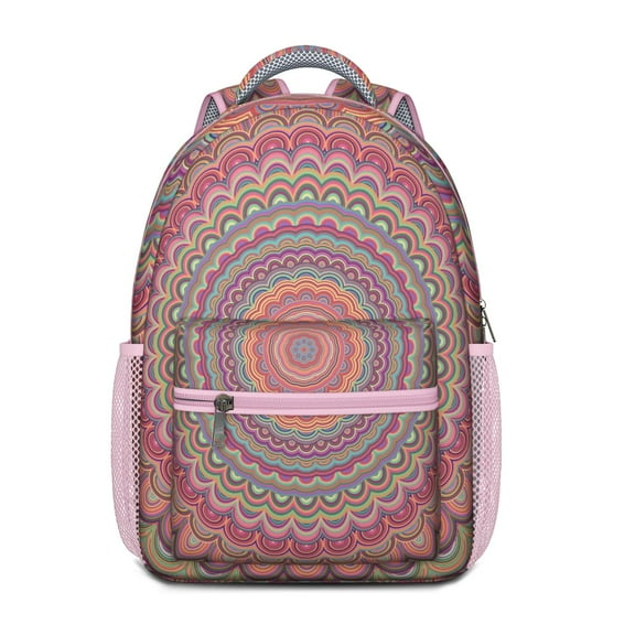 Waterproof Mandala Backpack for Teens - Ergonomic Student Bookbag with Spinal Support, Psychedelic Geometric Pattern, Lightweight Daypack
