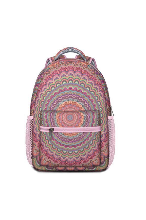 Waterproof Mandala Backpack for Teens - Ergonomic Student Bookbag with Spinal Support, Psychedelic Geometric Pattern, Lightweight Daypack