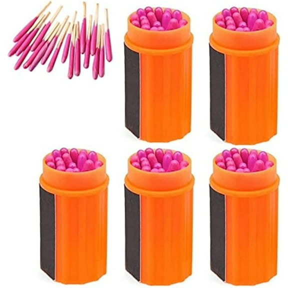 Waterproof Matches Windproof Fire Starter Survival Kit for Emergency Camping Hiking Outdoor Gear Stormproof Matches with Waterproof Case Orange Containers 5Pack