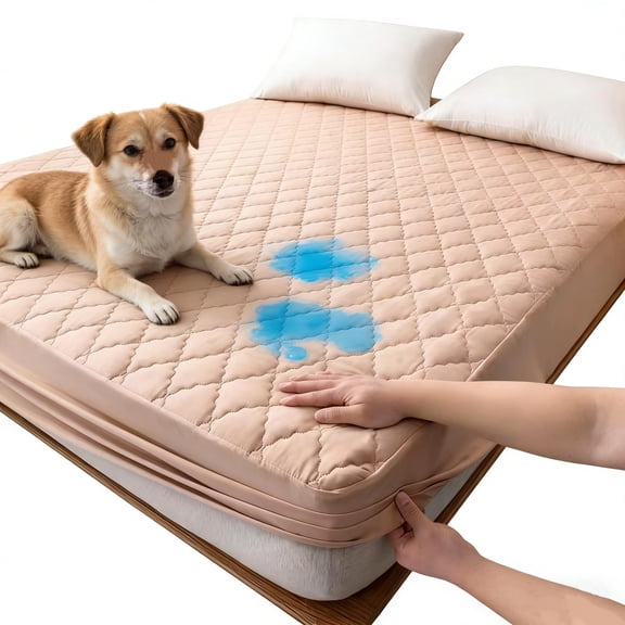 Waterproof Mattress Pad for Pets, Kids - Twin, 38 in x 75 in, Khaki