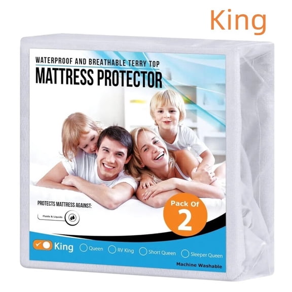 Waterproof Mattress Protector, 200 GSM, Breathable, Fitted, White (2,King)