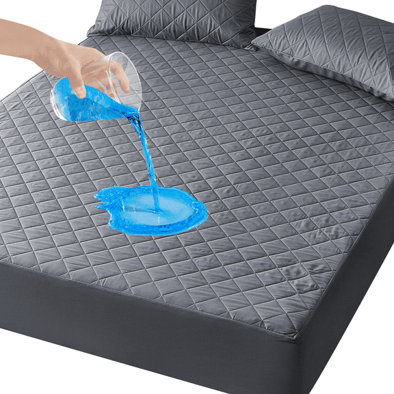 Waterproof Mattress Protector, Full Size Cooling Bed Mattress Pad Cover With Deep Pocket, Soft Breathable Bed Cover Noiseless Washable, Gray
