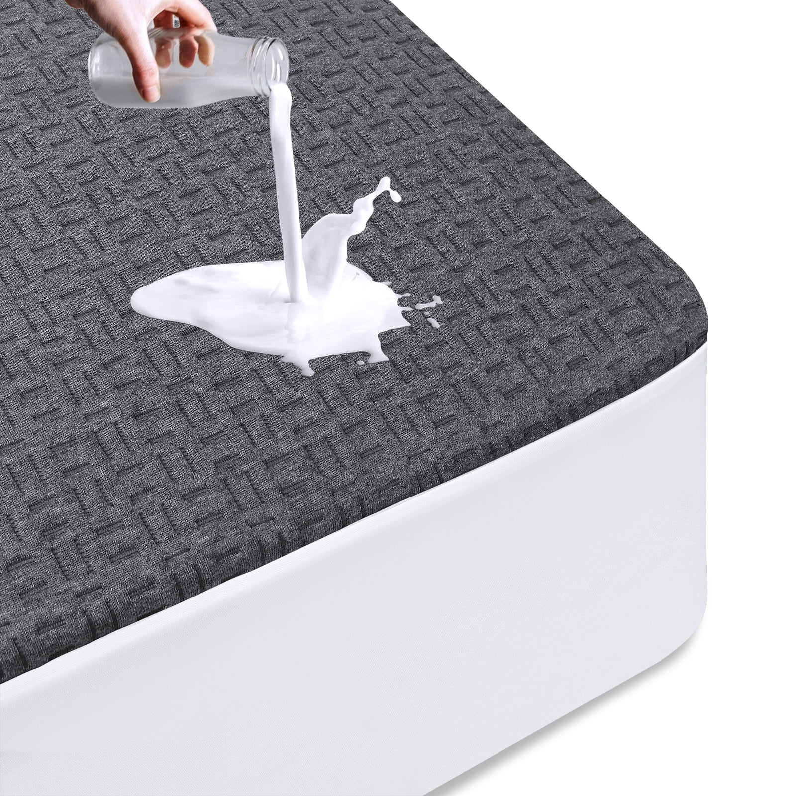 Waterproof Mattress Protector Queen, 3D Breathable Viscose from Bamboo Mattress Pad, Soft Noiseless Mattress Cover Bed Cover Fitted 8''-21'' Deep Pocket, Machine Washable, Grey