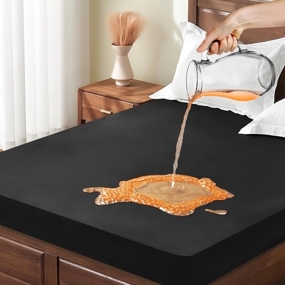 Waterproof Mattress Protector Queen, Noiseless Mattress Cover Queen Size Bed, Breathable Fitted Sheet with Deep Pocket Up to 12 inch, 60'' X 80'' Bed Cover Machine Washable, Black (60'' X 80'')