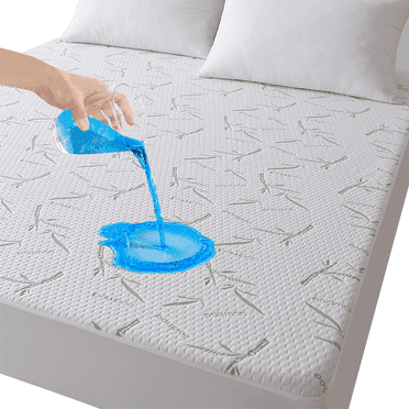 Waterproof Mattress Protector Queen Size, 3D Air Rayon Made from Bamboo Cooling Mattress Pad Cover with 8-21 Deep Pocket, Noiseless Washable for Bedroom, Hotel