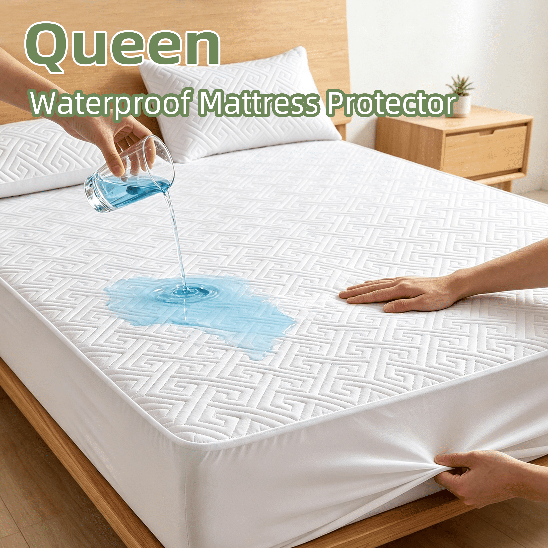 GARITIN Queen Waterproof Mattress Protector, Breathable Mattress Cover with 11 Inch Deep Pocket Elastic Skirt, Washable Bed Mattress Pad for Kids Pets Bedroom