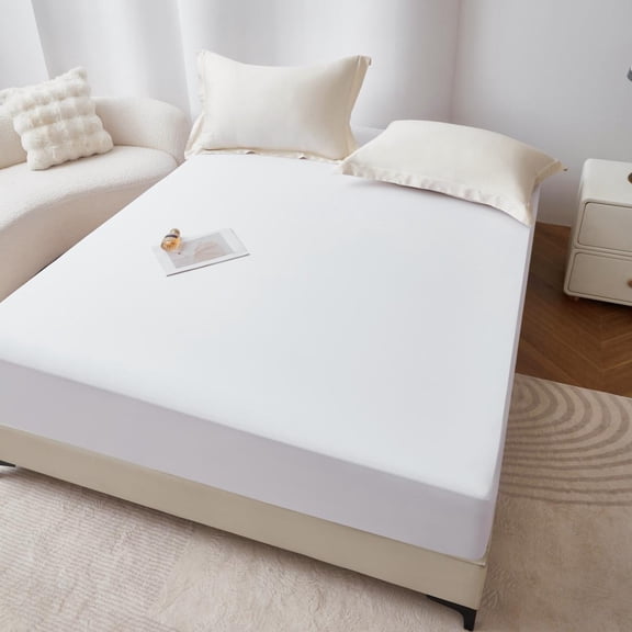 Full  Size Waterproof Mattress Protector, Air Fabric Mattress Pad with Deep Pocket 6"-18" Depth, Soft Noiseless Bed Mattress Cover Washable for Home, Bedroom, Hotel (White)