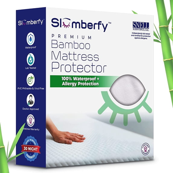 Waterproof Mattress Protector by Slumberfy | Hypoallergenic Bamboo Mattress Protector | Natural + Breathable Jacquard Fabric | Queen Mattress Cover – 60x80”