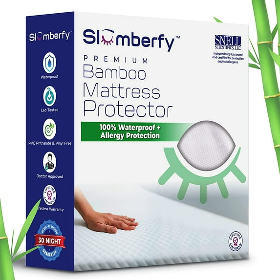 Waterproof Mattress Protector by Slumberfy | Hypoallergenic Bamboo Mattress Protector | Natural + Breathable Jacquard Fabric | Twin Mattress Cover – 39x75”