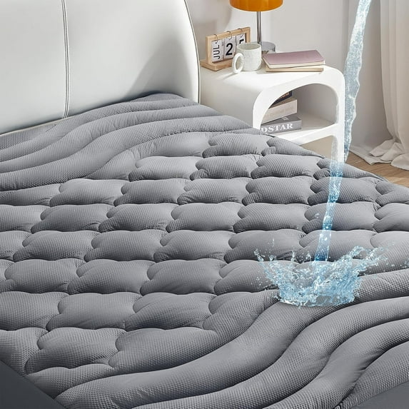 Waterproof Mattress Protector,Twin XL Mattress Topper with Deep Pocket up to 21'' Microfiber Fitted Mattress Pad Waterproof, Breathable Mattress Cover,Machine Washable Grey
