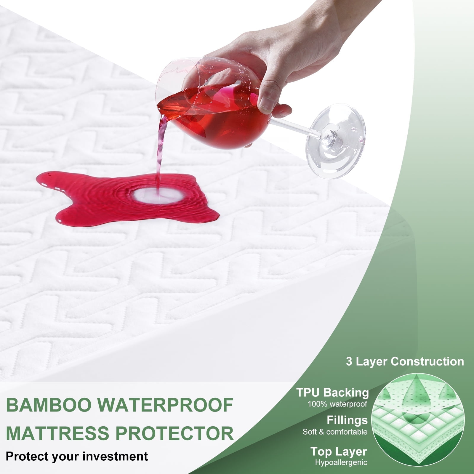 SOCHOW Full Size Waterproof Mattress Protector - 4-Layer Ultra Soft Cooling Pad Cover With 18" Deep Pocket (Noiseless & Breathable)