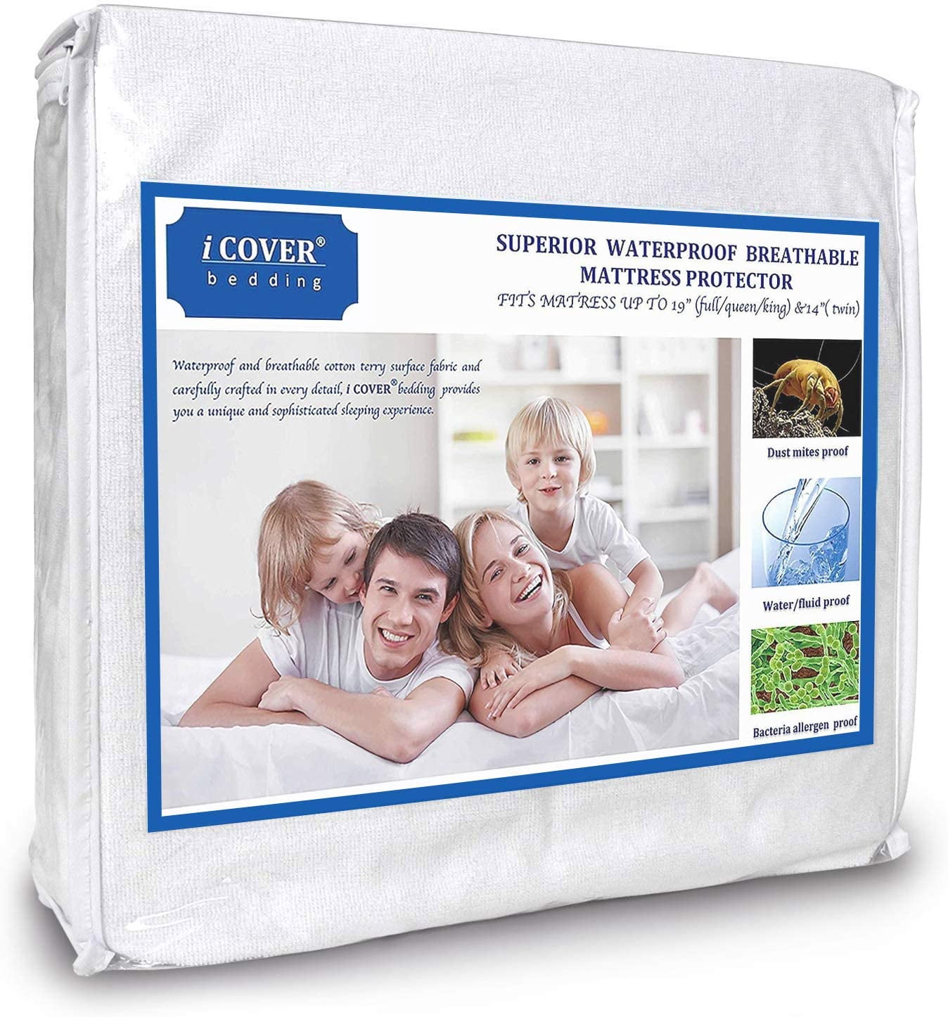 Waterproof Mattress Protector, iCover FiveSided Breathable Mattress