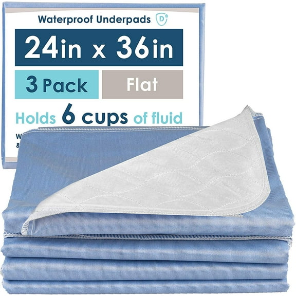 Waterproof Mattress Sheet Protector - Super Absorbent Bed Underpads - 24" x 36" - 3 Pack