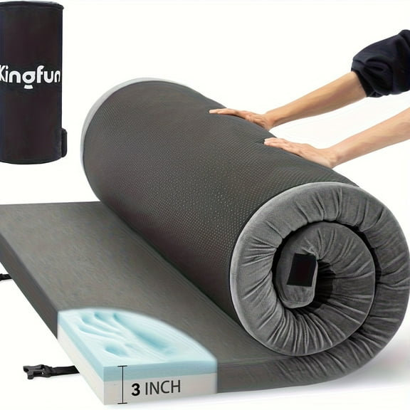 Waterproof Mattress Topper - Portable Rollaway Design with Removable Travel Bag. Thick Comfortable Pad for Car, Tent & Floor Use in Multiple Sizes.
