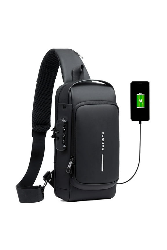Waterproof Men's Sling Bag with Anti-Theft Lock and USB Charging Port, Crossbody Shoulder Backpack Chest Pack