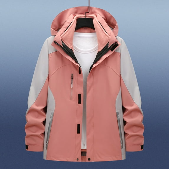 Waterproof Mens Jackets Hooded Gray Zip Up Rain Jacket Fall Winter Color Block Windbreaker Coat for Men