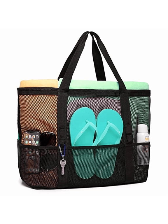 Waterproof Mesh Beach Bag, Lightweight & Foldable Pool Bag for Gym Beach Travel Daily Bag, Beach Accessories, Black