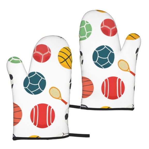 Waterproof Microwave Gloves 2 Pack Heat Resistant Oven Mitt For Kitchen Microwave Bbq Pot Lid Handling All Sports Balls Seamless Pattern