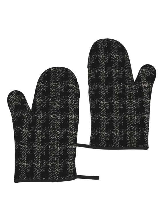 Waterproof Microwave Gloves 2 Pack Heat Resistant Oven Mitt For Kitchen Microwave Bbq Pot Lid Handling Black Houndstooth Vintage Texture_2