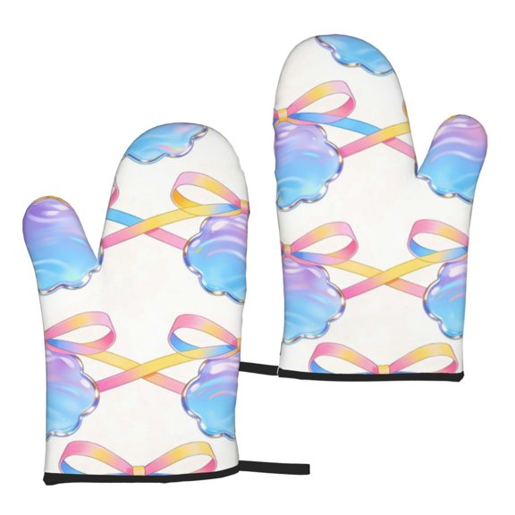 Waterproof Microwave Gloves 2 Pack Heat Resistant Oven Mitt For Kitchen Microwave Bbq Pot Lid Handling Glowing Bow Shell