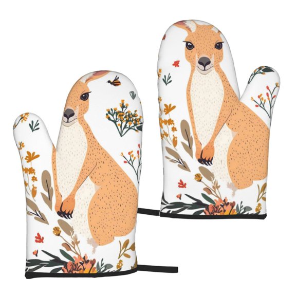 Waterproof Microwave Gloves 2 Pack Heat Resistant Oven Mitt For Kitchen Microwave Bbq Pot Lid Handling Kangaroo And Flower
