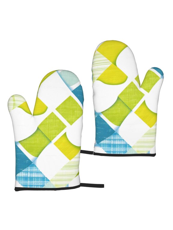 Waterproof Microwave Gloves 2 Pack Heat Resistant Oven Mitt For Kitchen Microwave Bbq Pot Lid Handling Lime Houndstooth Hand-Drawn Sketch_3