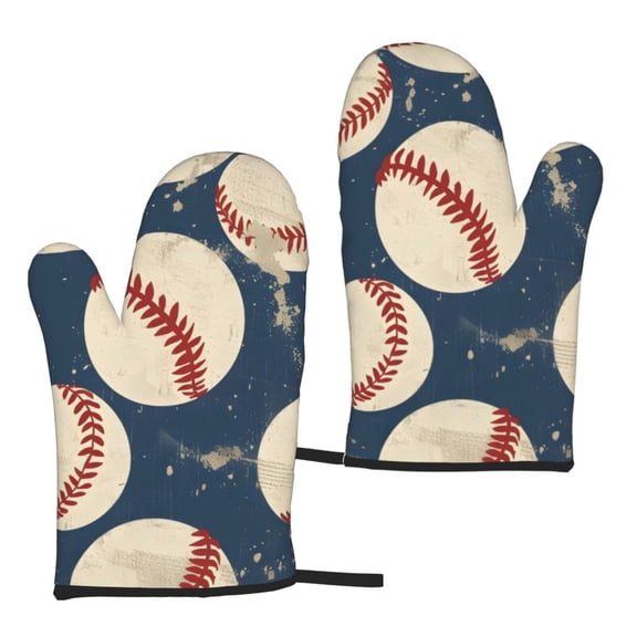 Waterproof Microwave Gloves 2 Pack Heat Resistant Oven Mitt For Kitchen Microwave Bbq Pot Lid Handling Vintage Baseball Theme