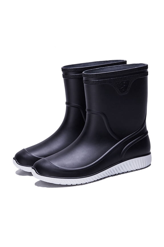 Waterproof Mid-Calf Rubber Rain Boots for Men Women, Anti-Slip Ridged White Outsole Work Boots, Comfort Light Mud Boots for Gardening Car Washing Farm Black 44