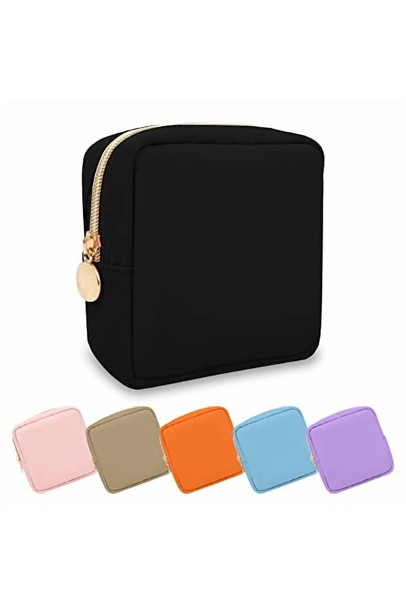 Waterproof Mini Makeup Bag for Purse,Small Cosmetic Pouch Nylon Travel Toiletry Organizers Bag for Women Girls,Cute Zipper Preppy Coin Purse for Work(Mini-Black)