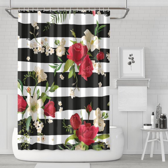 Waterproof Mini Rose and Lily Flowers Shower Curtain 72x72 Inch Boho Style Polyester Unique Shower Curtain for Bathroom Hotel Home Decor with 12 Plastic Hooks