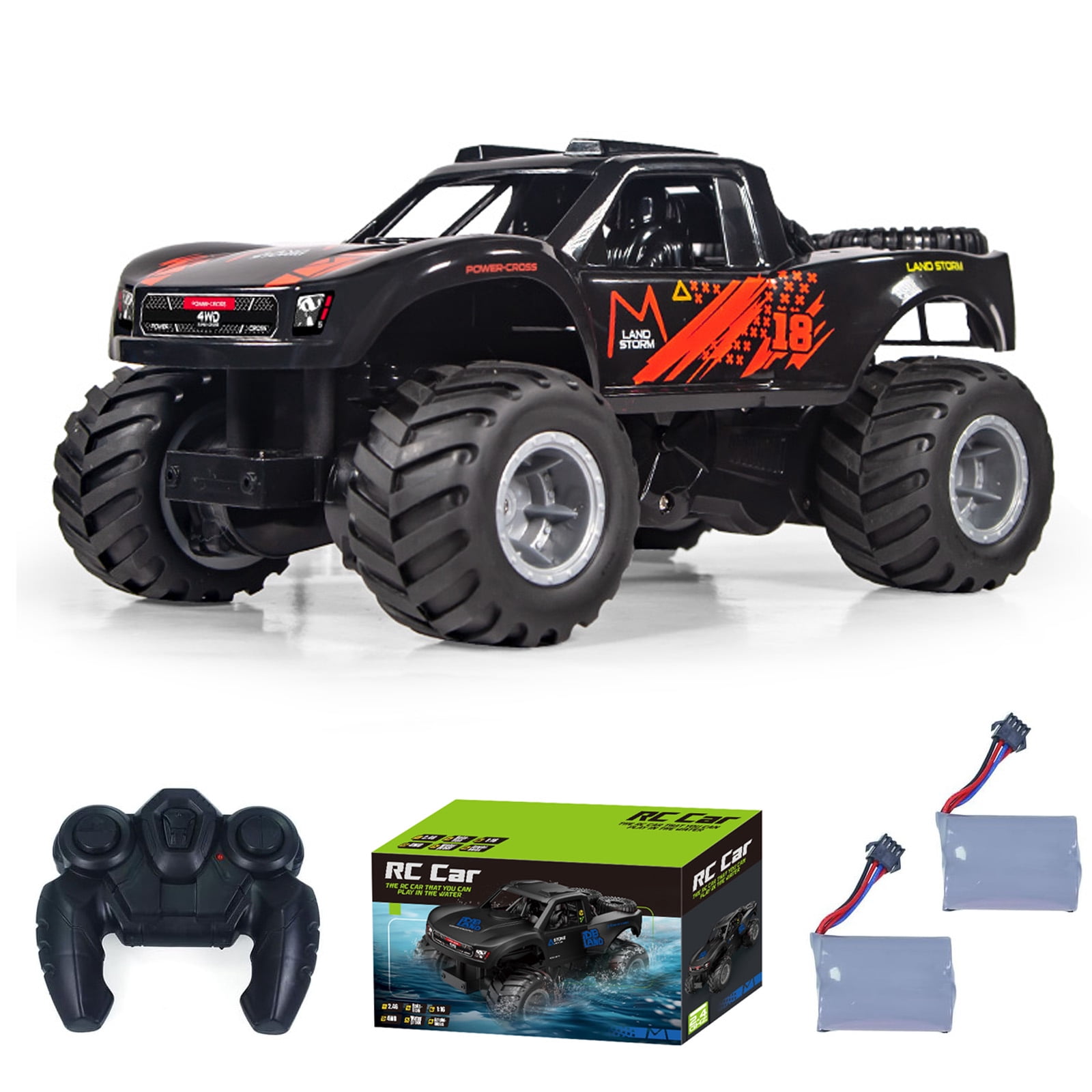 Waterproof Land and Water Off-Road Vehicle ,2.4G 4WD Amphibious RC Car, 360° Stunt Spin Crawler with 7.4V 900mAh Rechargeable Battery*2