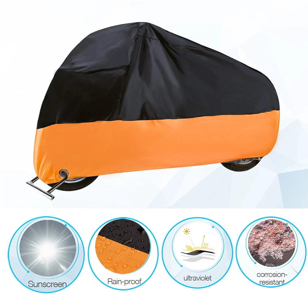Waterproof Motorcycle Cover for Outdoor Storage, All Season Protection with Lock Holes, Windproof Design and Storage Bag, Fits up to 103" Motorcycles