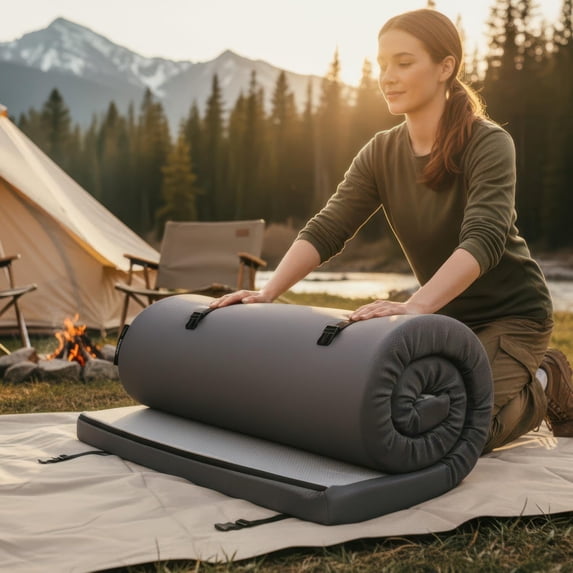 Waterproof Multi-Purpose Camping Mattress (26x72/30x75/38x75) Roll-Up Pad with Non-Slip Bottom Washable Zipper Cover – Medium-Firm CertiPUR Foam for Tent, Floor, RV Bunk or Guest Use