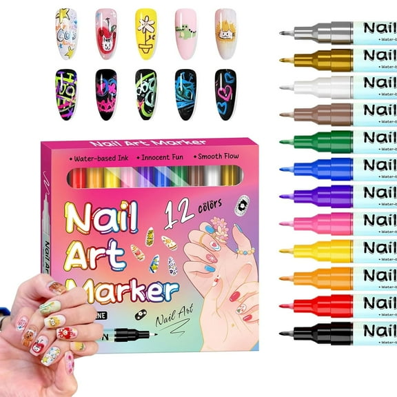 Waterproof Nail Art Pen,12/24 Color Quick Dry Nail Art Markers Set,0.5mm/0.01in Precision Tip,for Nails Art Design DIY Decoration
