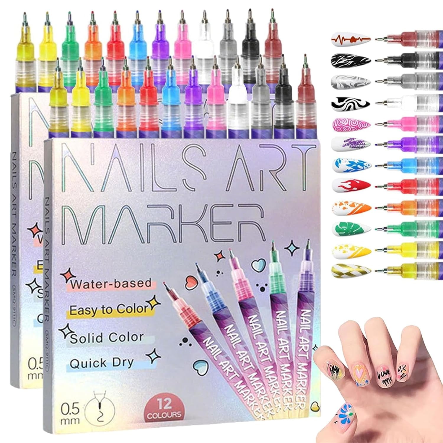 Waterproof Nail Art Pen Set with 12 Colors - Create Salon-Worthy 3D Nail Art at Home Using 0.5mm Fine Tip Markers, Quick-Drying Formula for Professional DIY Nail Designs (1pc), Easy to Use
