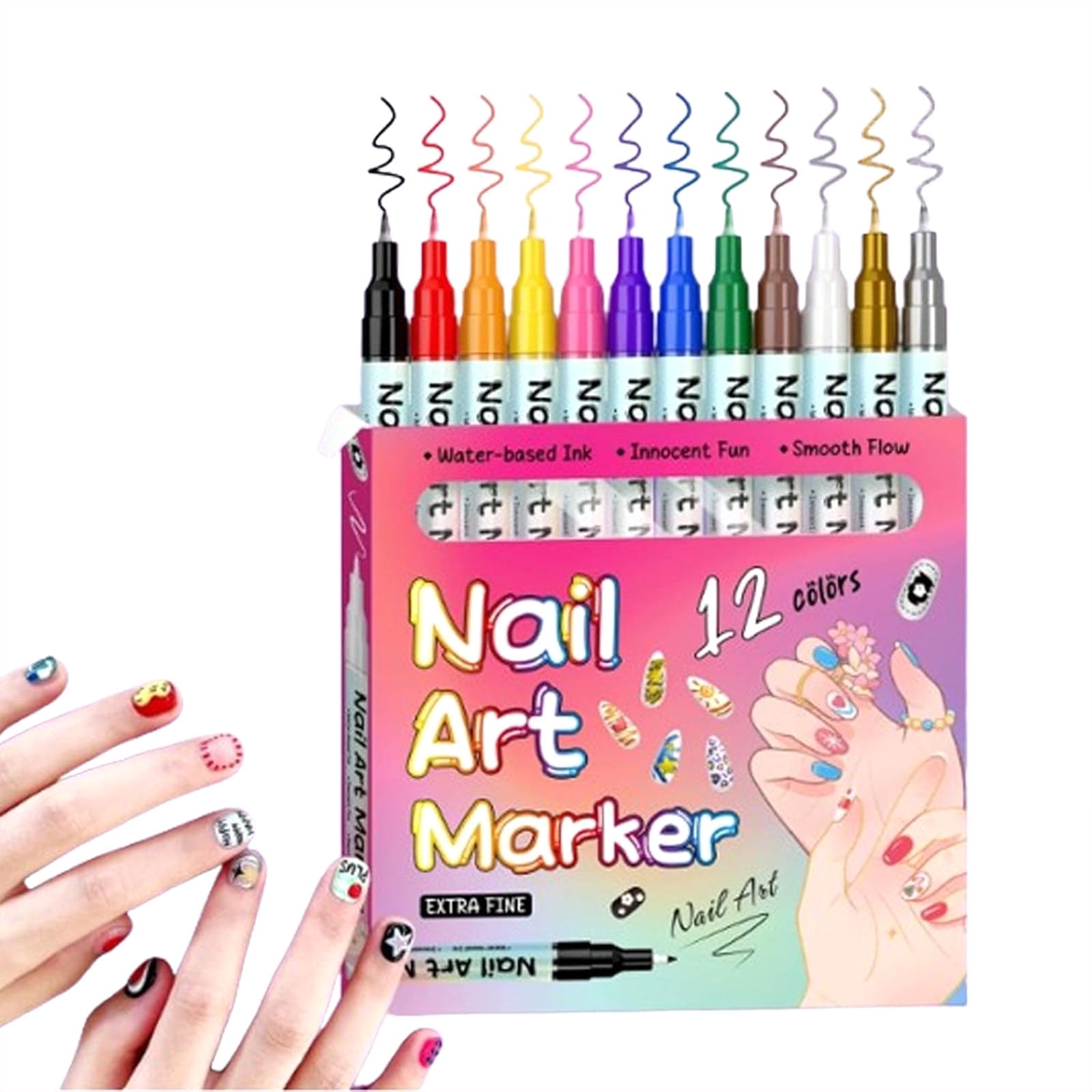 Waterproof Nail Art Pen, Waterproof Nail Art Pen, 12 Colors ail rt ens Set, ail rt Marker Drawing Painting Liner en, 0.5mm Precision Tip, Quick Dry