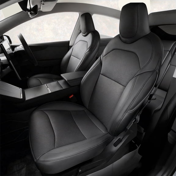Waterproof Nappa Leather Full Coverage Seat Covers Compatible with 2025 2026 Tesla Model Y Juniper, Airbag Safe Car Seat Accessory Kit, Black