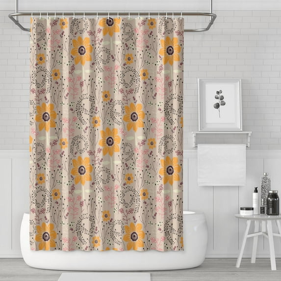 Waterproof Nature Flower Shower Curtain 72x72 Inch Boho Style Polyester Unique Shower Curtain for Bathroom Hotel Home Decor with 12 Plastic Hooks