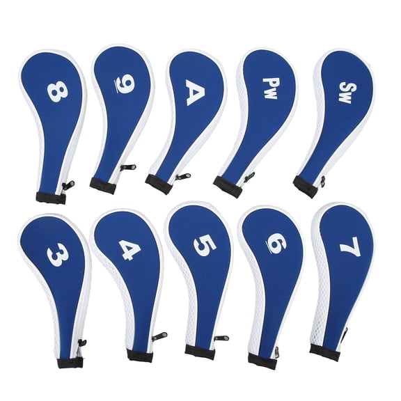Waterproof Neoprene Golf Iron Head Covers Set Premium Zippered Golf Club Irons Covers Royal Blue with White Zipper 10 Inches / 25.4 cm Protective Sleeves 10-Piece Pack