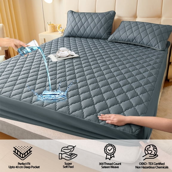 Waterproof Non-Slip Fitted Bed Sheet | All-Inclusive Mattress Protector | Elastic Soft Polyester Cover | Stretchable | Durable Easy-Clean | 35.4x78.7in | Blue, Gray, Pink, White | 1-Pack