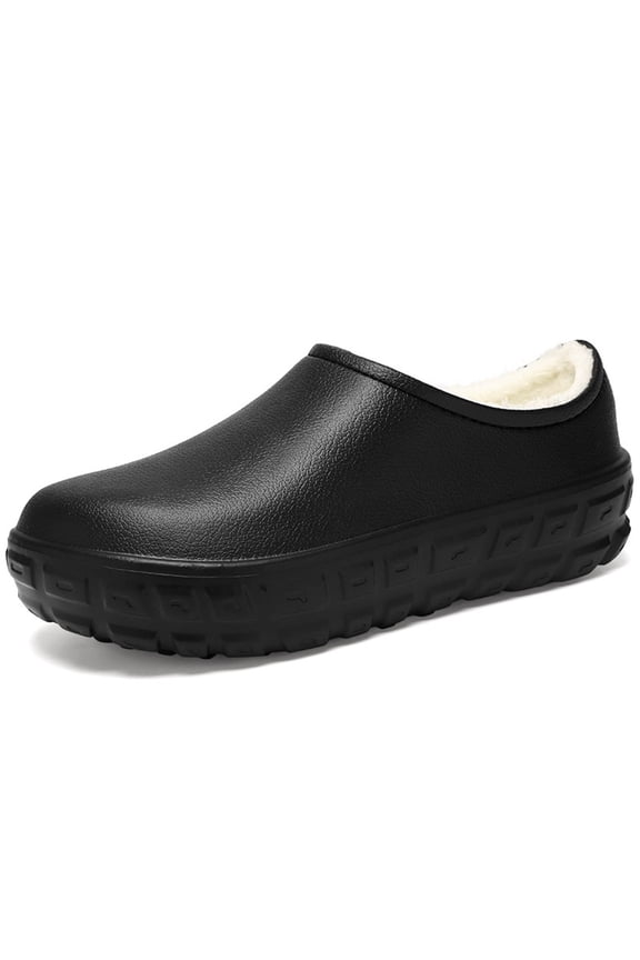 Waterproof Non-Slip Kitchen Shoes for Men, Warm Wear-Resistant Work Slippers with Thick Bottom & Heel Covering, Unisex Chef Clogs for Indoor Safety