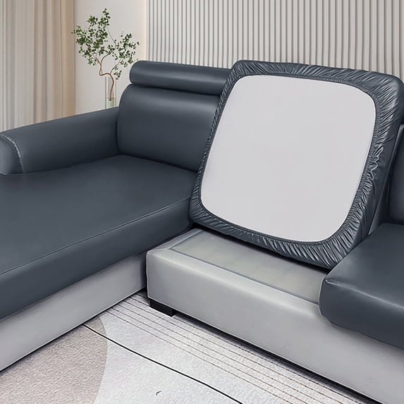 Waterproof Non-Slip PU Leather Couch Cushion Cover, Stretchable Slipcover for Single Seat Furniture Protector